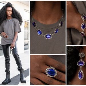 Costume Jewelry-Royal Blue and Purple Gemstone Necklace Ser